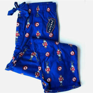 Varsity  Pants Mens Medium Football Beer Can Cap Opener Blue All Over Print NWT